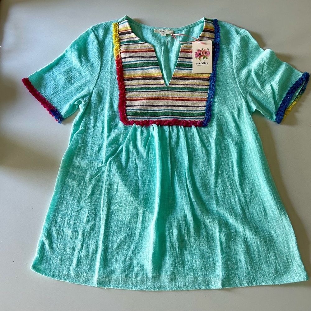 Entro women’s cotton gauze fringe top New with tags size small